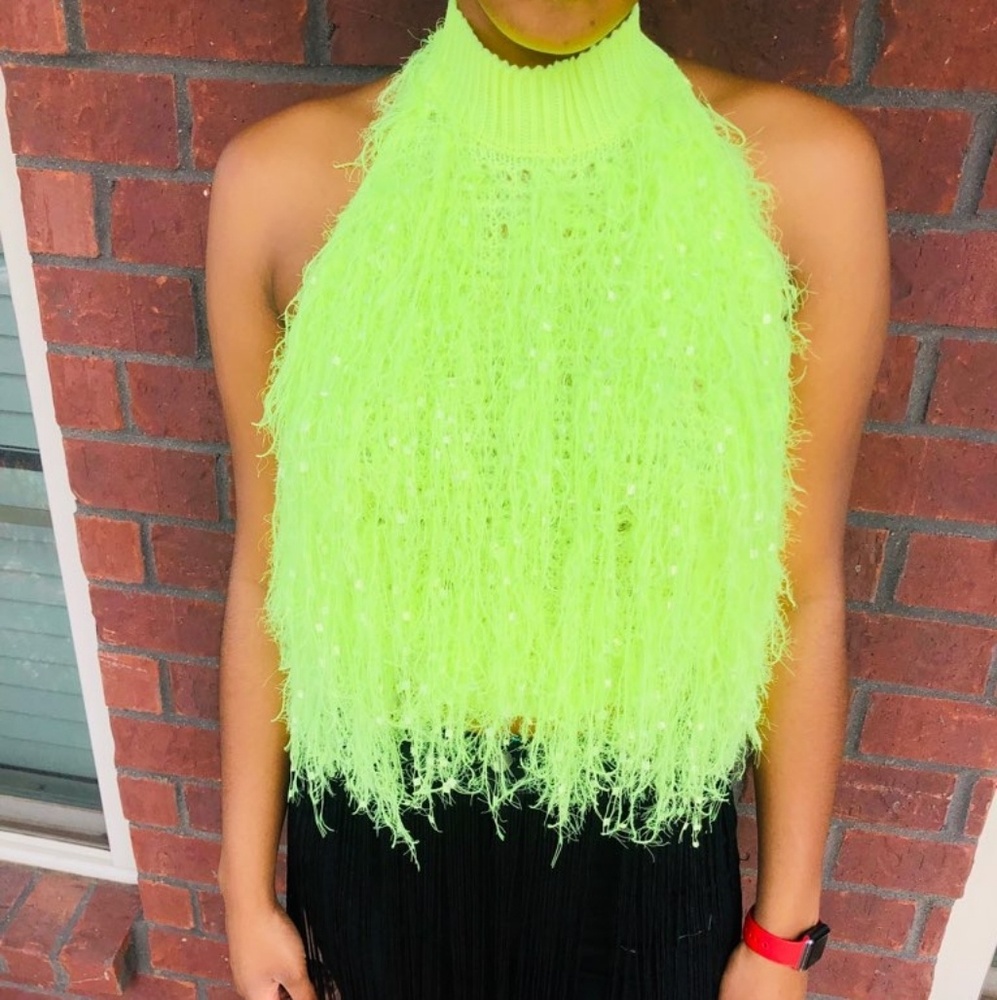 Fuzzy lime green top